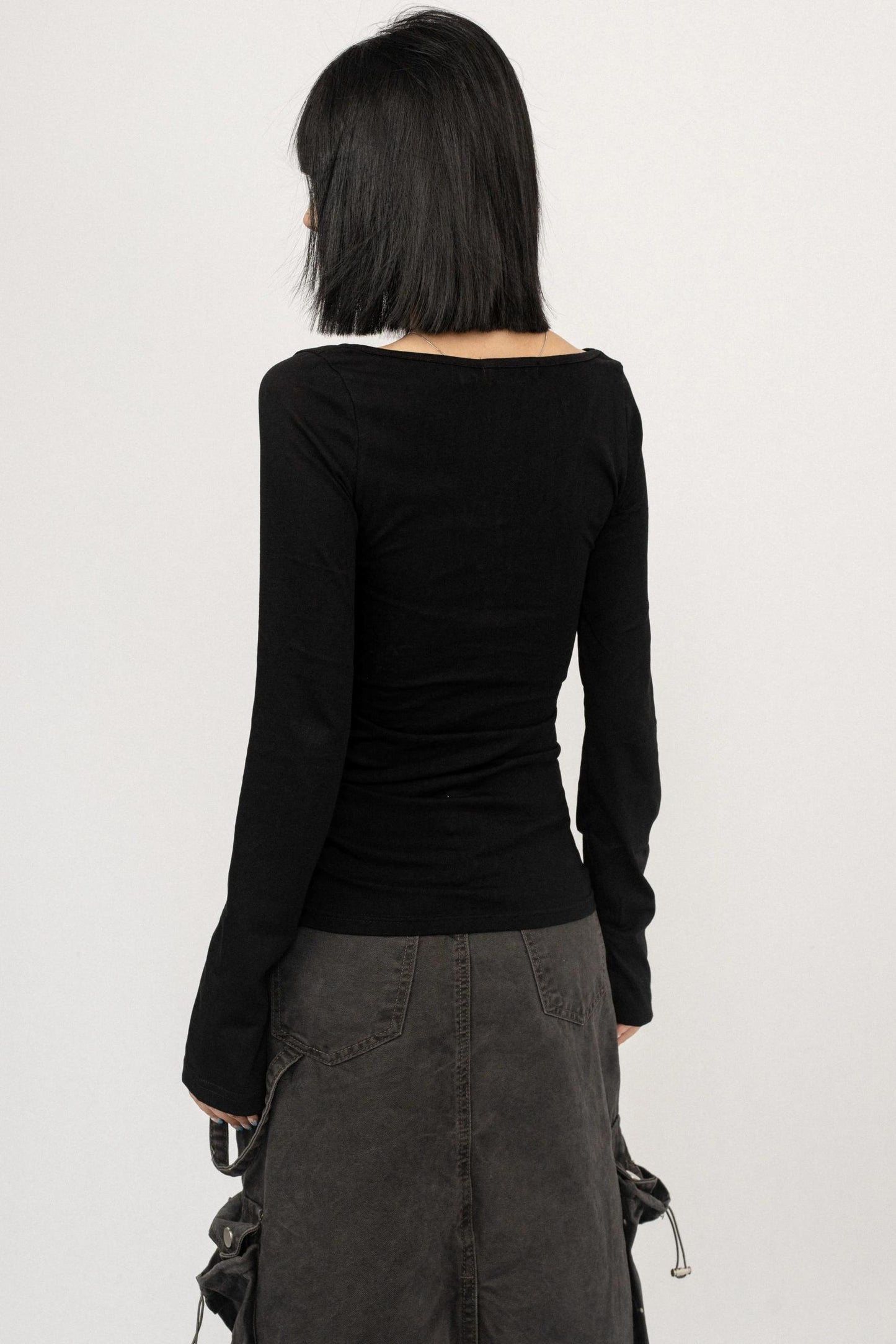 Autumn V-Neck Slim Black Top
