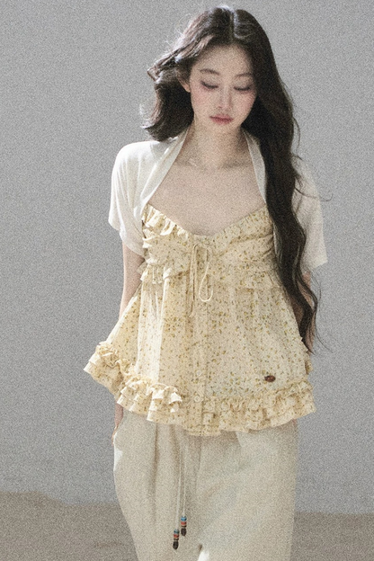 French Floral Ruffle Babydoll Top