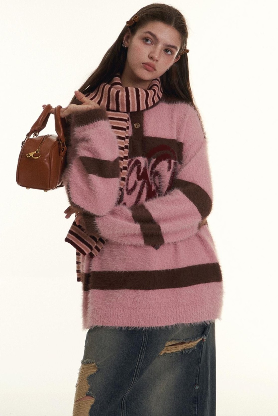 RETRO CONTRASTING STRIPED MINK FUR SWEATER