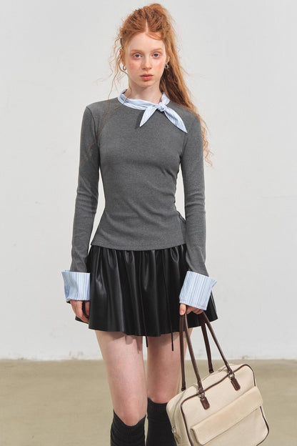Simple Puffy Leather Skirt