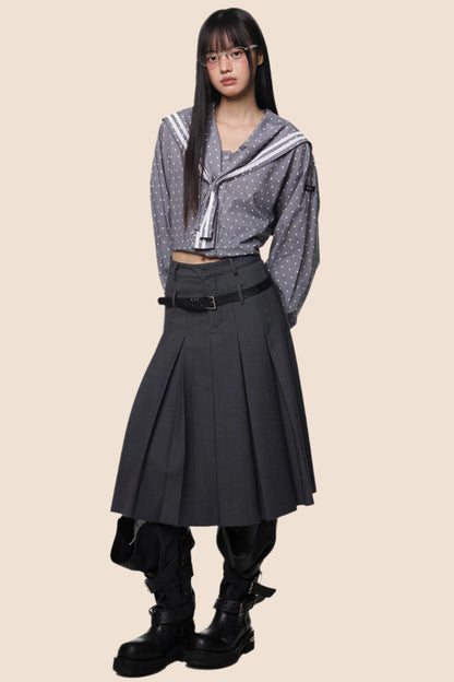 Navy Polka Dot Striped Shirt