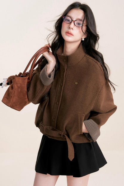 Caramel Check Woolen Jacket