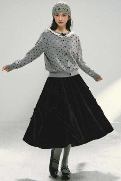 Lace Collar Polka Dot Cardigan