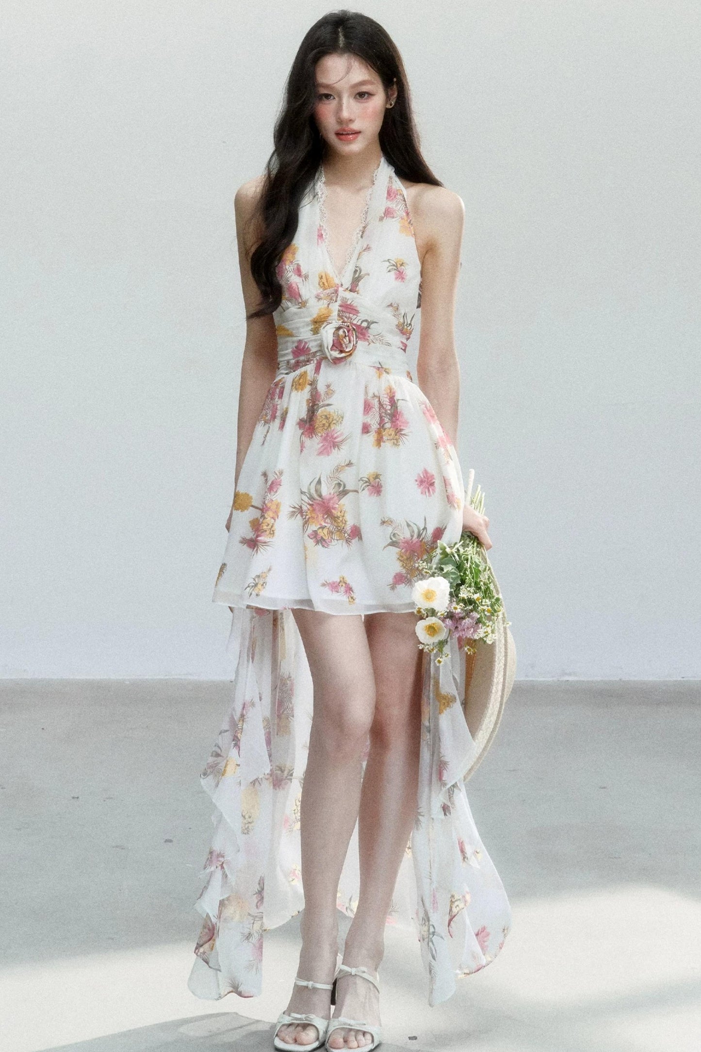 Chiffon Floral V-Neck Dress