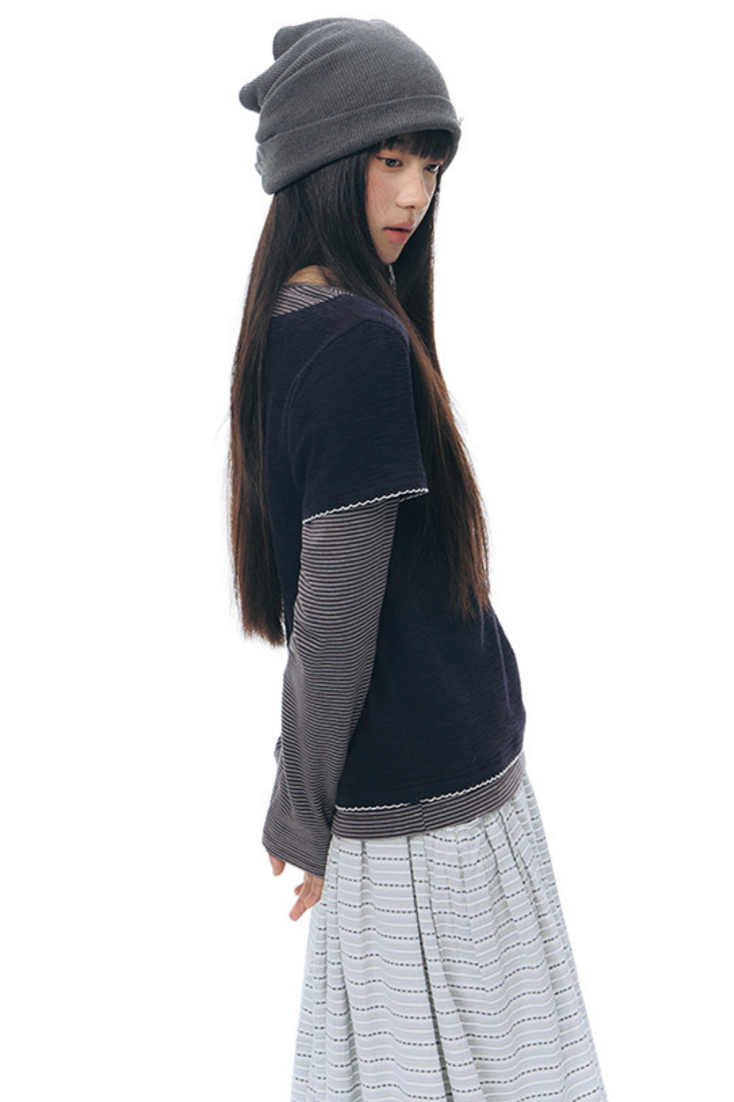 Henley Collar Fake Two-Piece Top