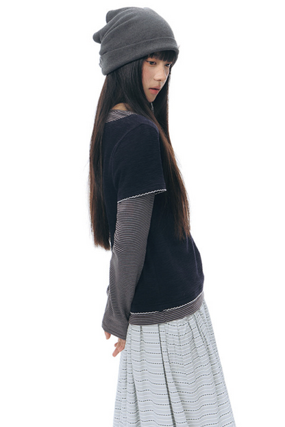 Henley Collar Fake Two-Piece Top