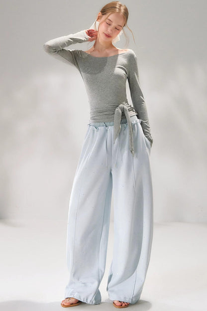 Rhinestone Elastic Waistband Pants