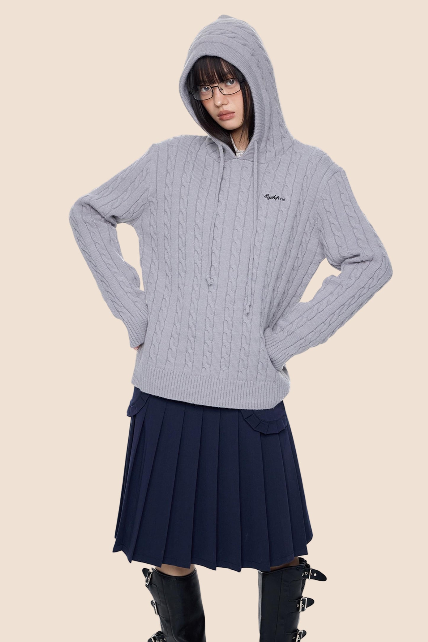 Twisted Embroidery Hooded Sweater