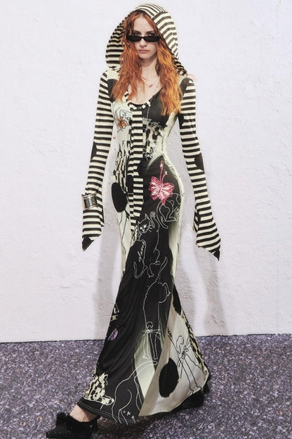 Hand-Painted Slim Fit Hooded Dress