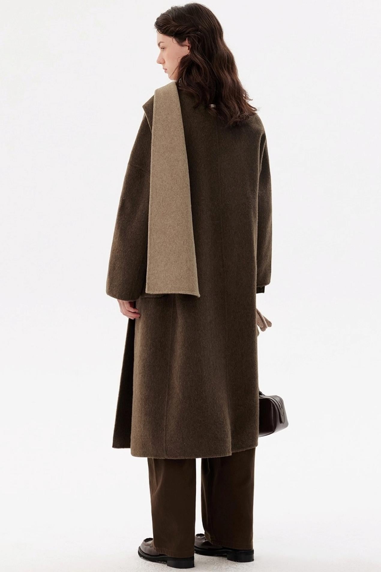 Woolen Scarf Collar Reversible Coat