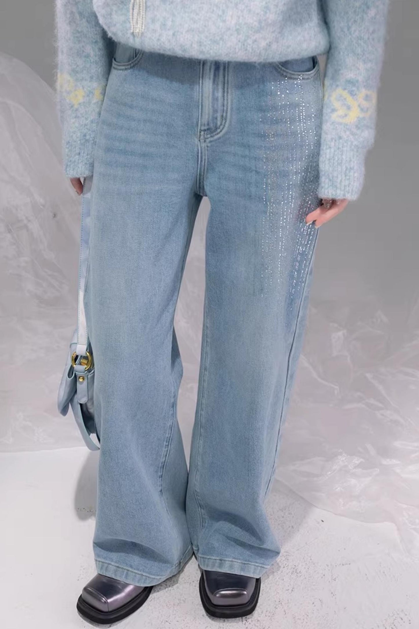 Starry Sky Blue Rhinestone Jeans