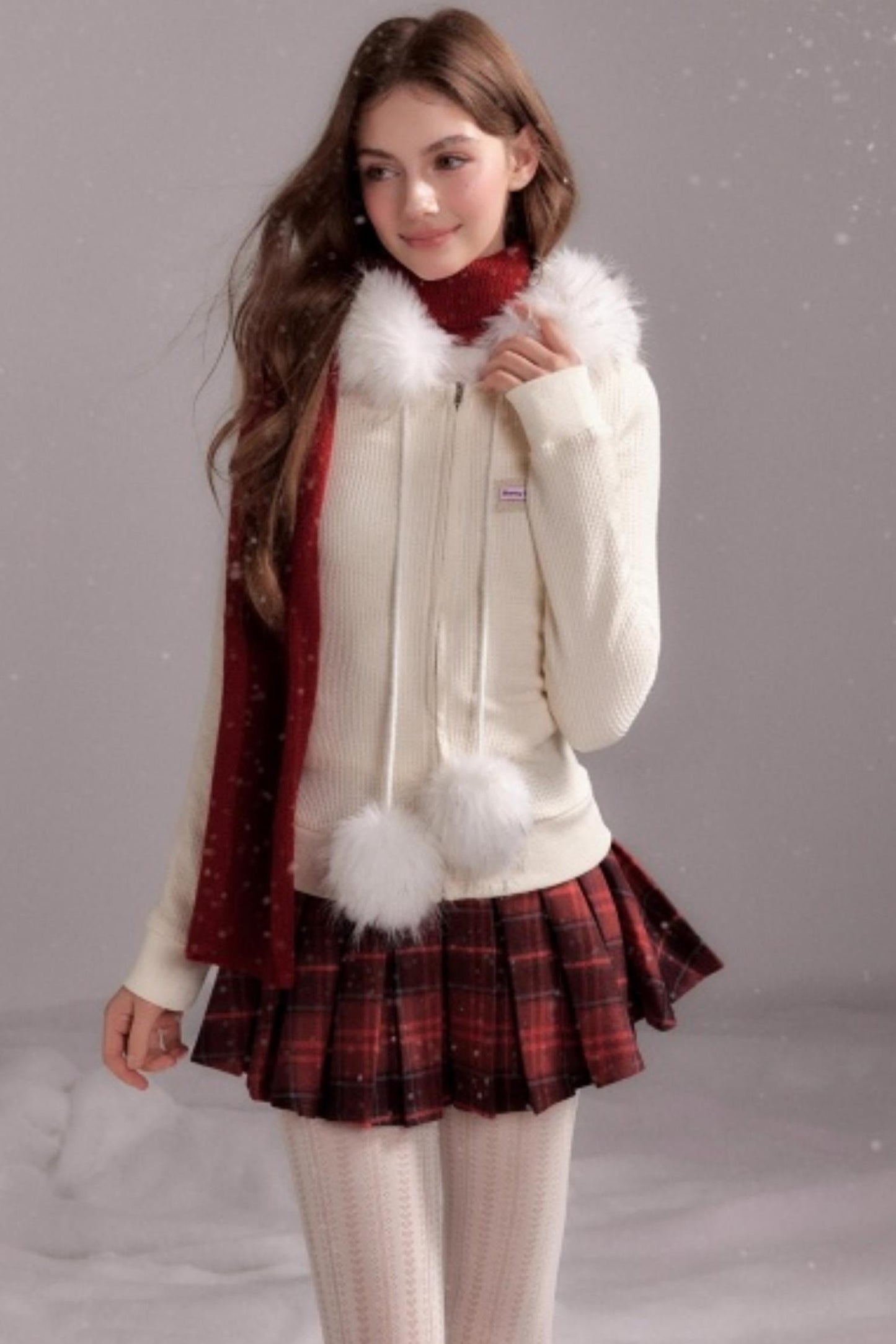 Knit Slim Detachable Fur Hooded Jacket