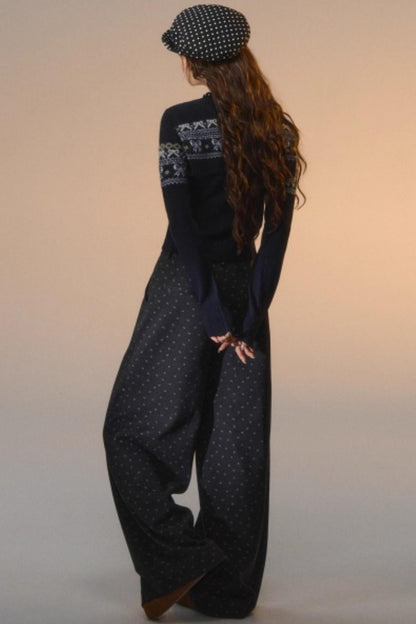 Printed Bow Woolen Trousers