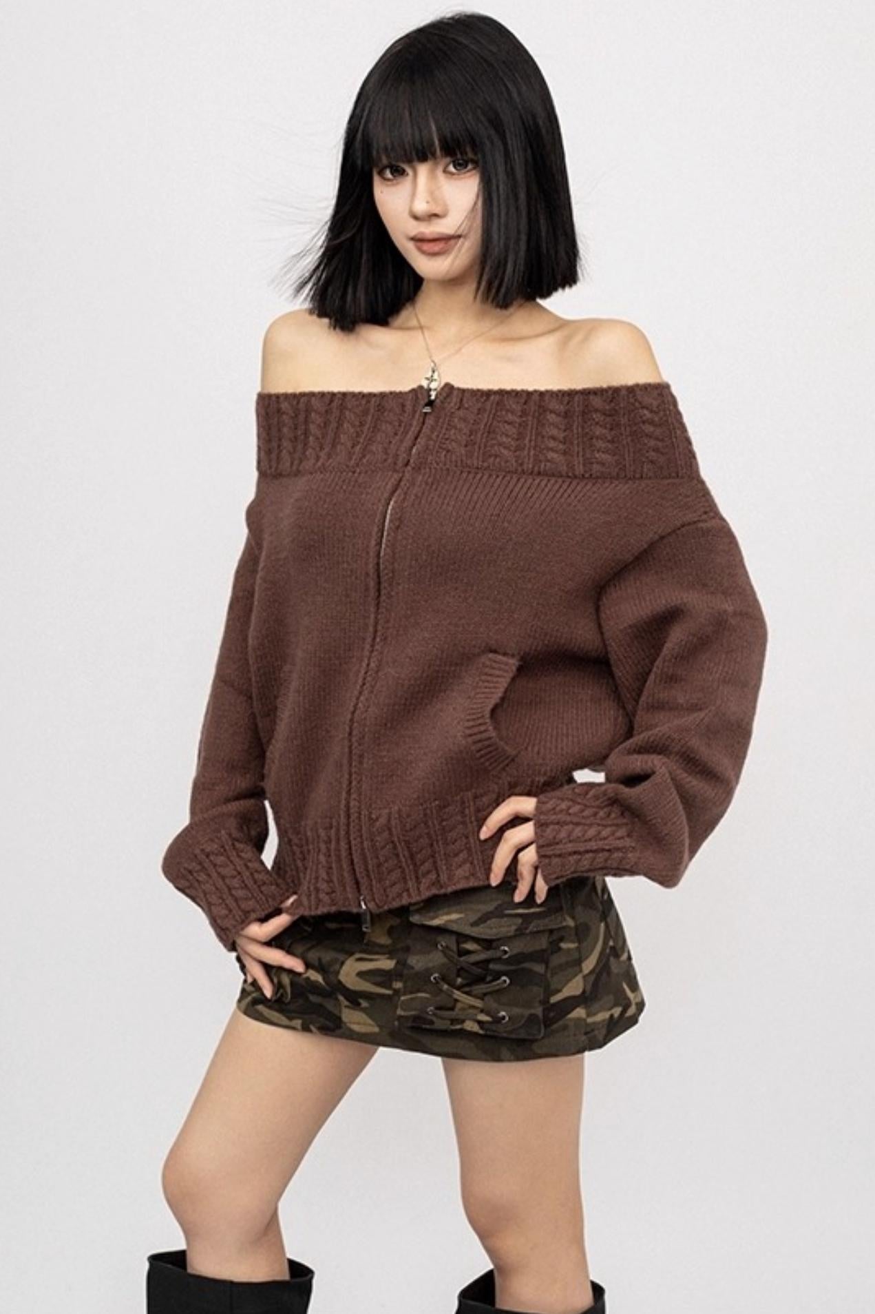 Retro Spice One-Shoulder Sweater