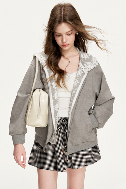 Lace Patchwork Hooded Jacket