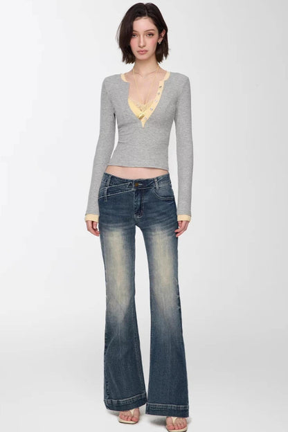 Color-Blocked Deep V-Neck Top Set-Up