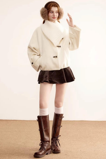 Woolen Short Shawl Collar Coat