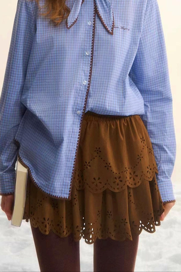 Suede Embroidered Cake Skirt