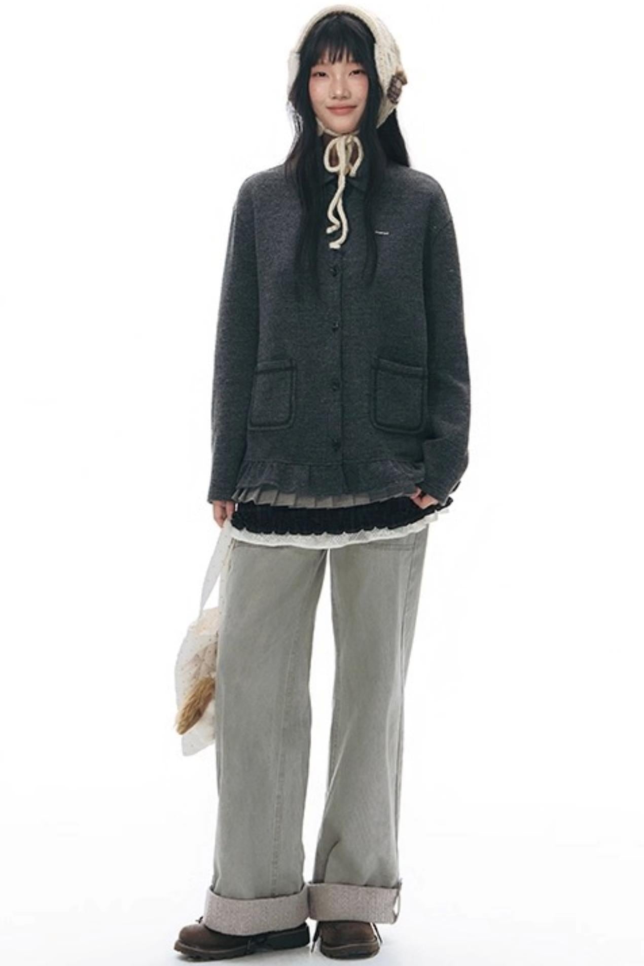 Knit Button Hem Pants