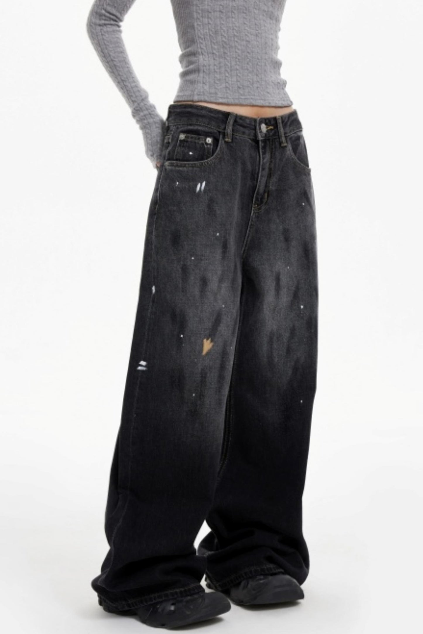Ink Splash Denim Wide-Leg Pants