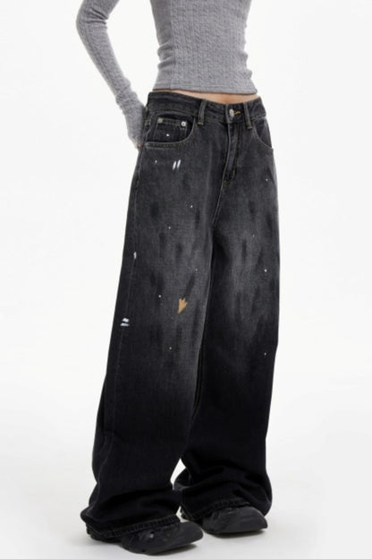 Ink Splash Denim Wide-Leg Pants