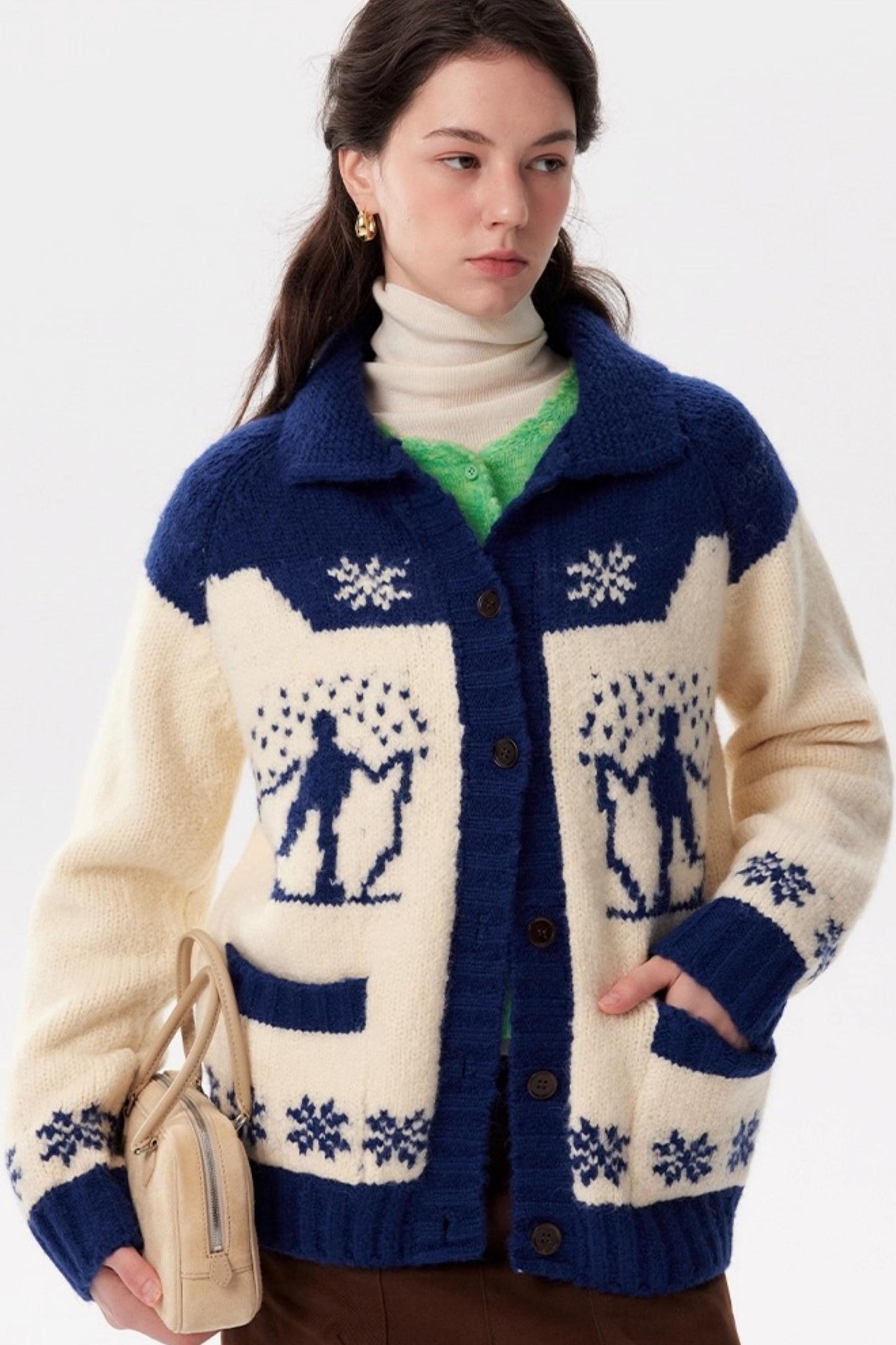 Contrast Retro Fair Island Knitted Cardigan