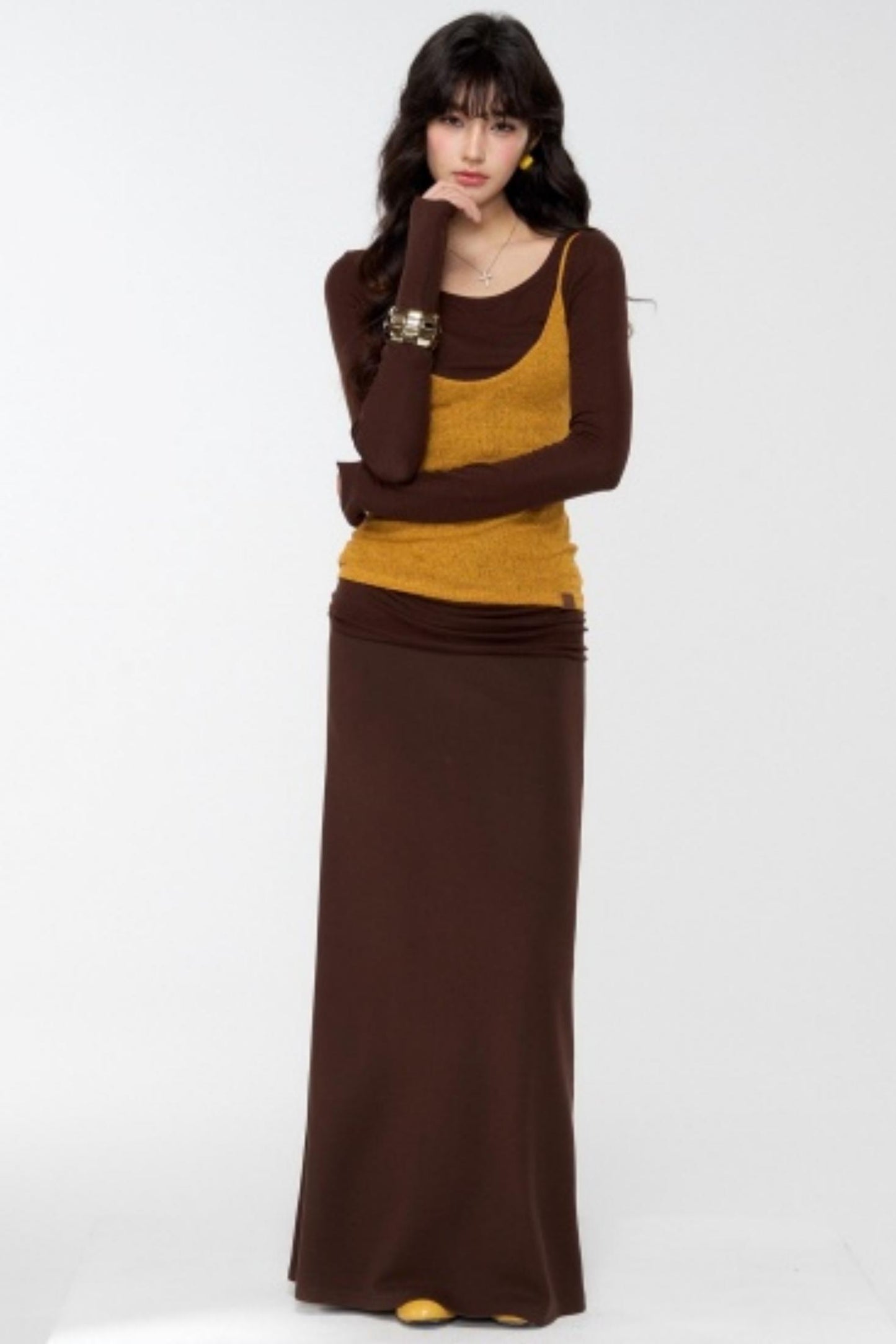 Brown Knit Relaxed Skirt