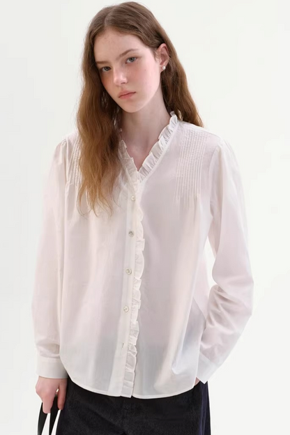Cotton French-Style Ruffled Blouse