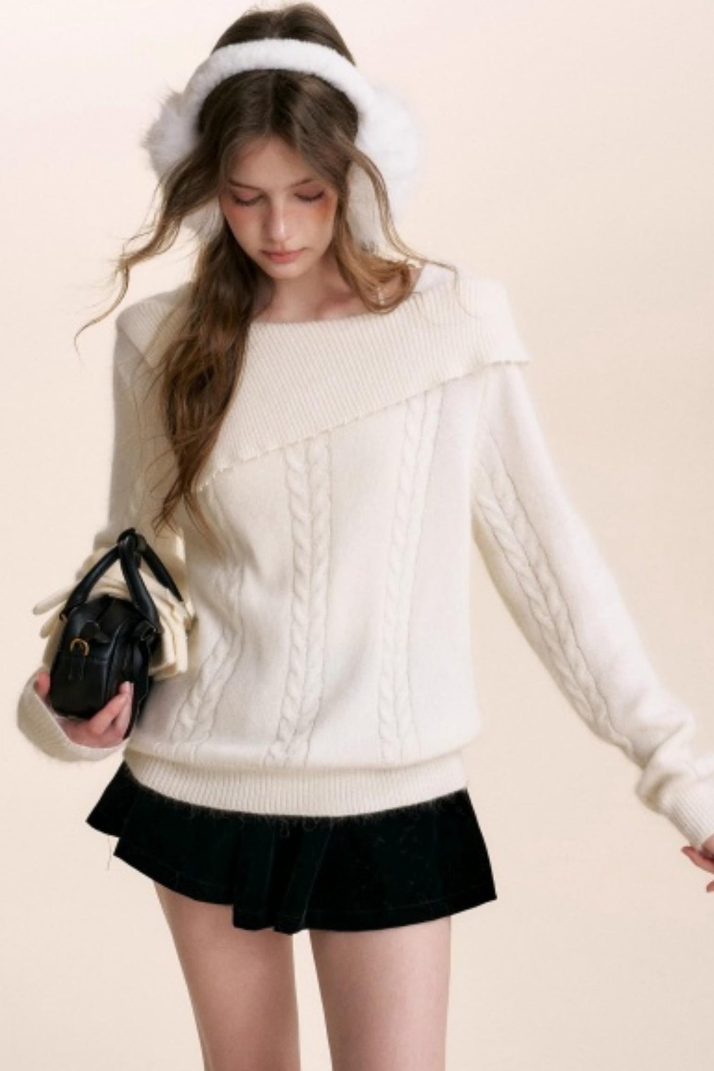 Velvet Pearl One-Shoulder Sweater