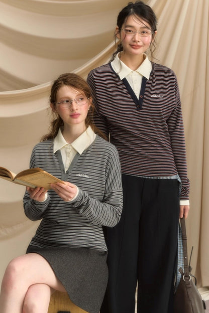 High-Intelligence Striped Long-Sleeved T-Shirt