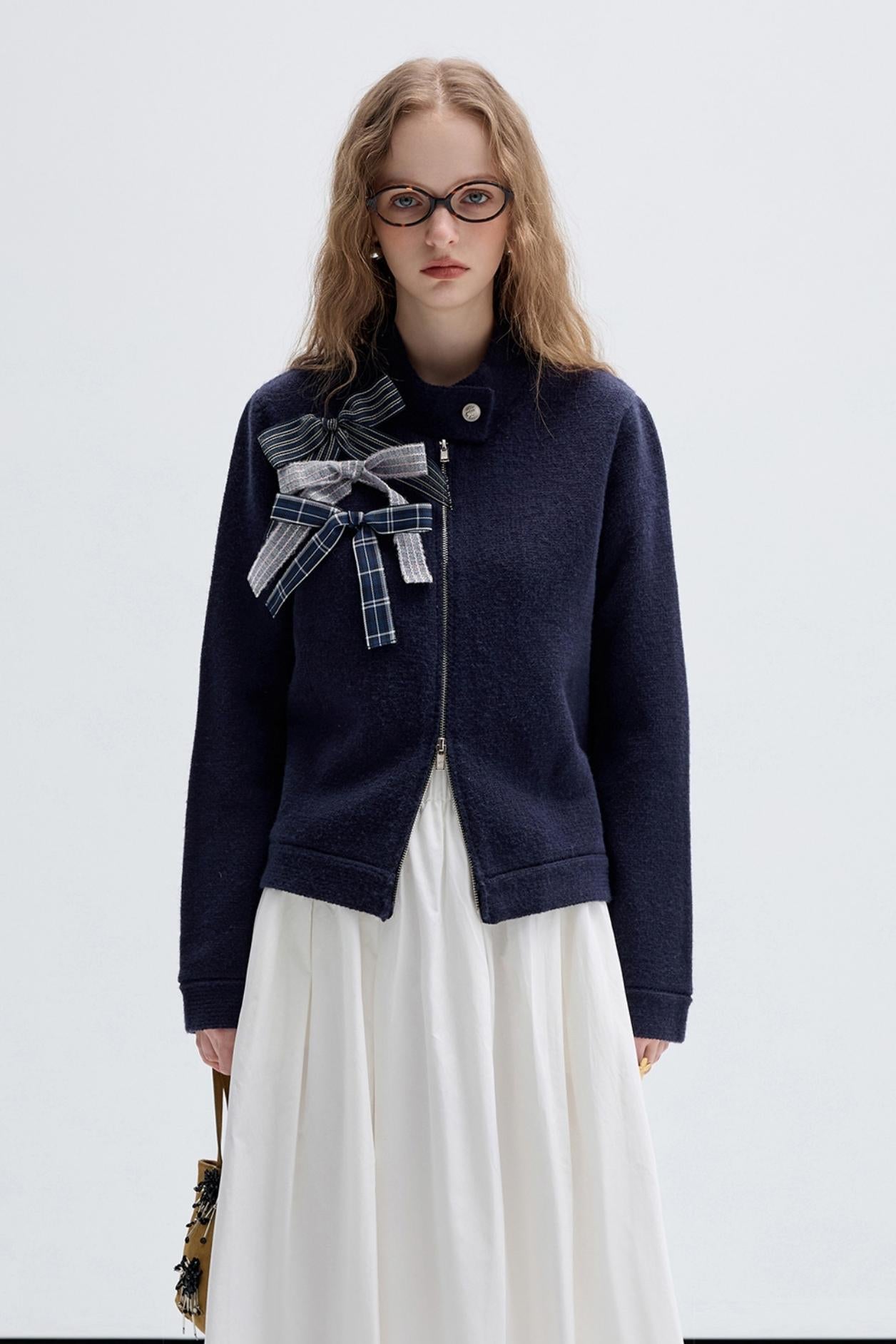 VEGA CHANG Strickwaren Damen Pre-Fall 2024 Neues Nischendesign Sense Miu Bow Cardigan Top