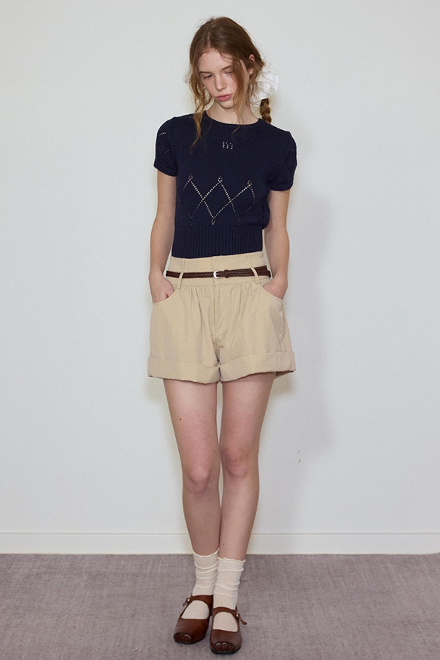 White- Navy Knit Tee