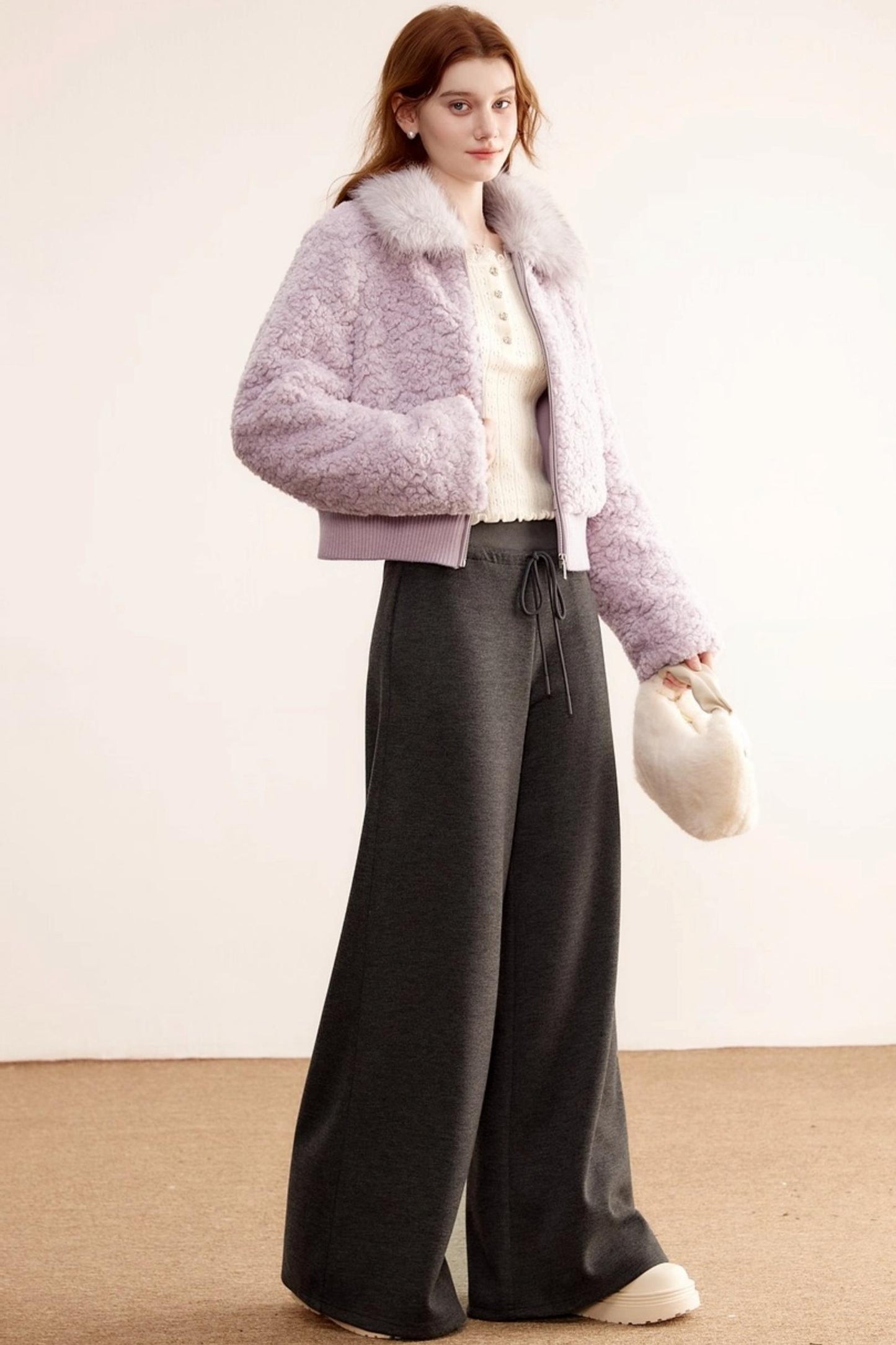 Purple Lamb Wool Fur Coat