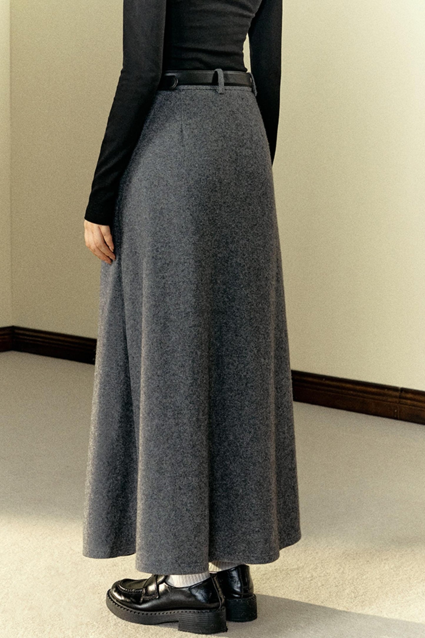 Versatile Woolen Gray Umbrella Skirt