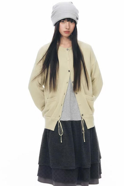 Elastic Knit Button Cardigan