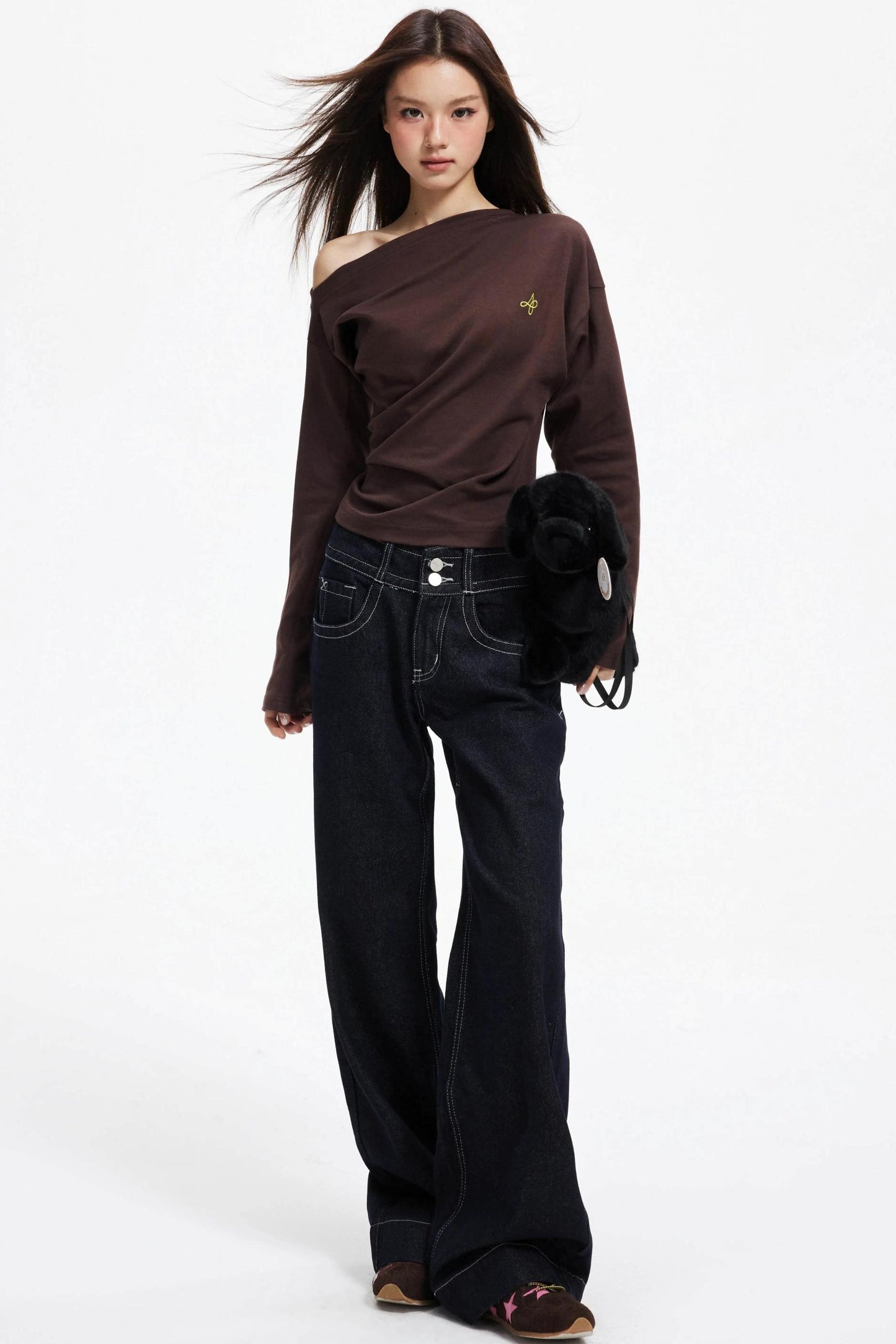 Irregular Slanted Shoulder Knitted Top