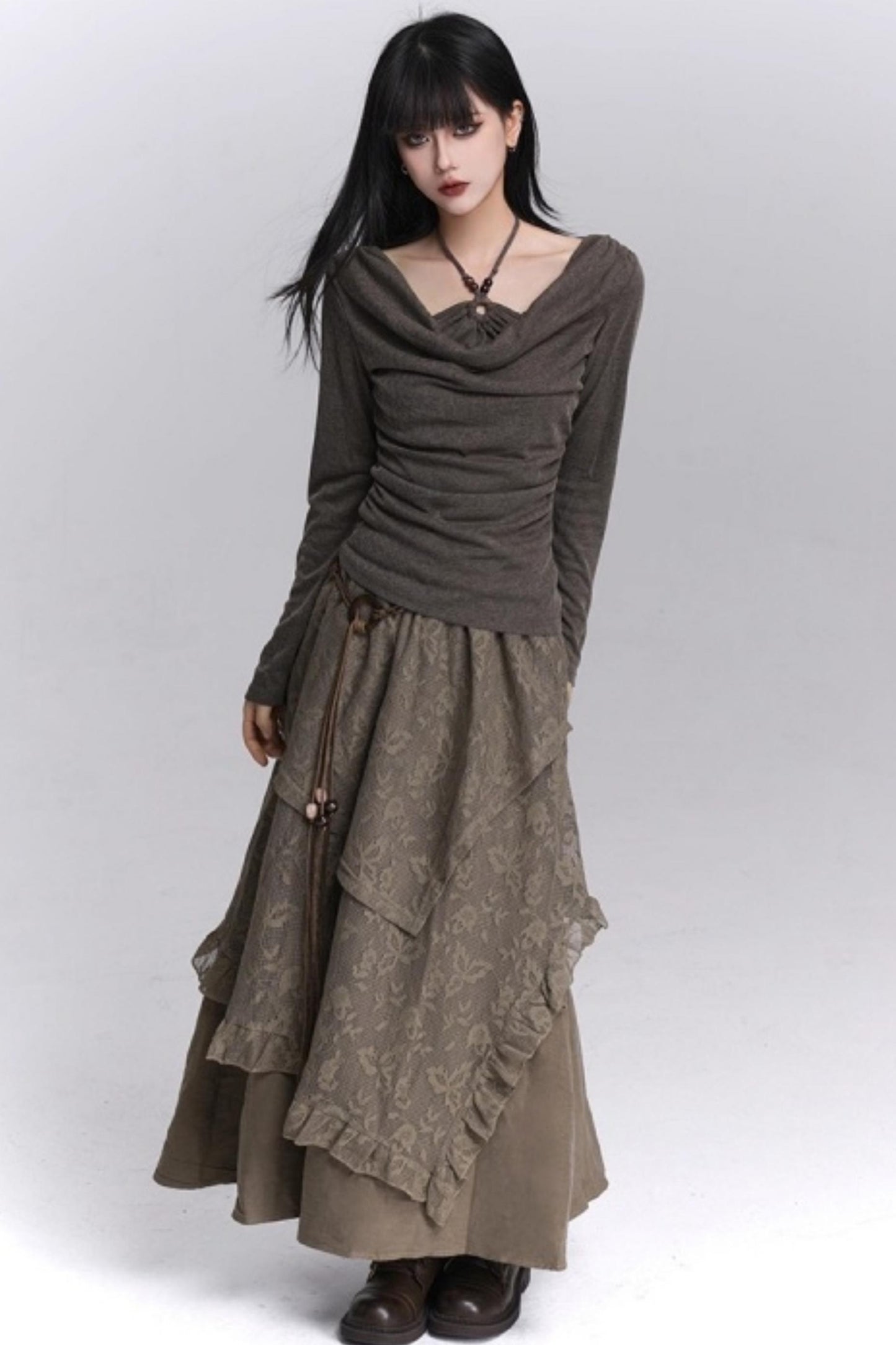Coffee Lace Long Skirt