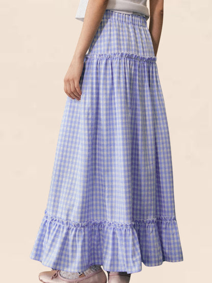 French Plaid Midi Skirt