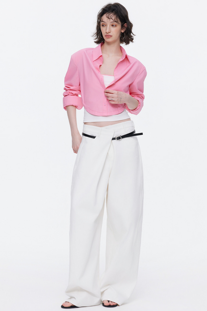 Asymmetrical Waistband Denim Pants