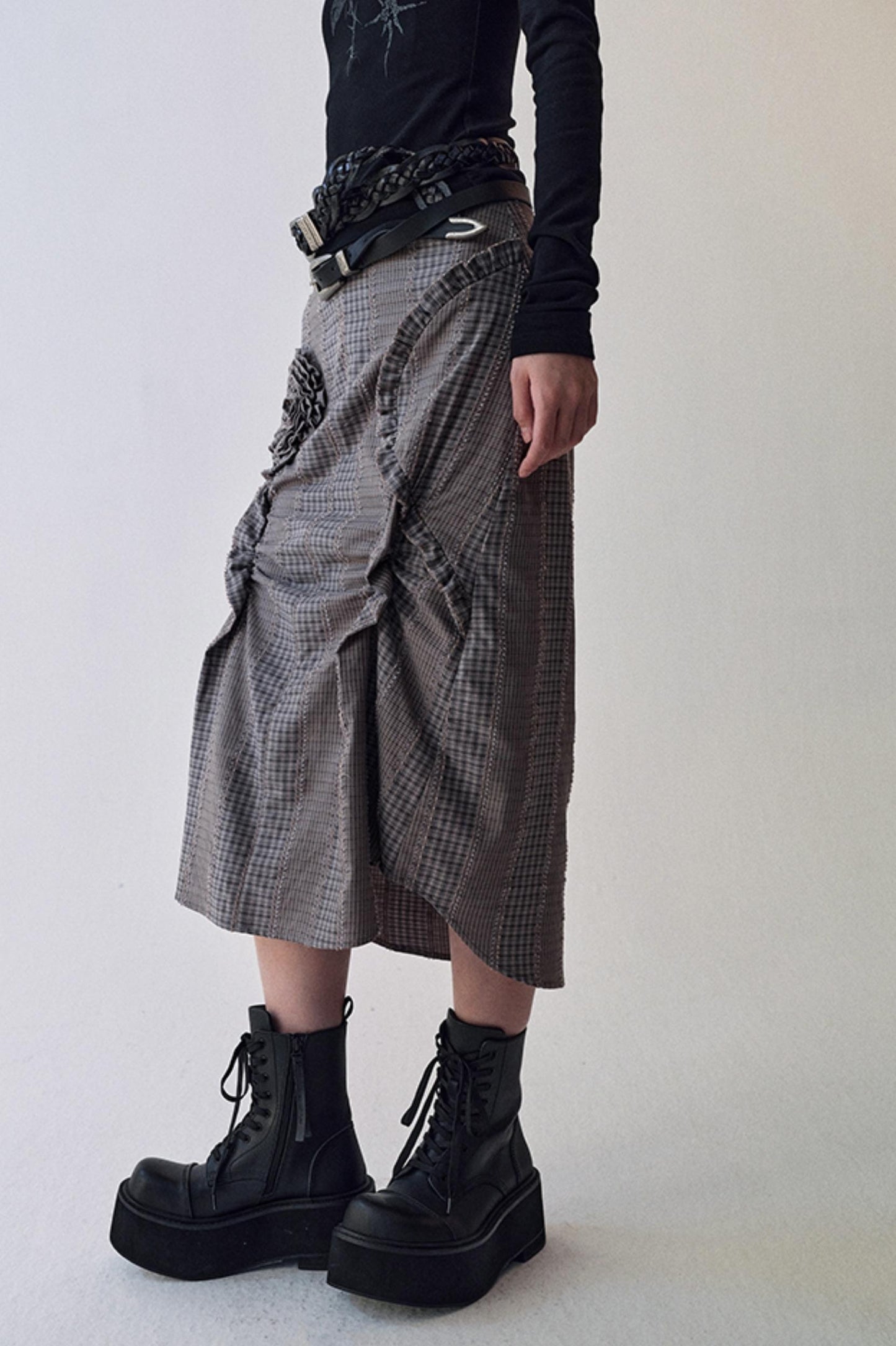 Gothic Plaid Flower Shirt & Skirt Set-Up