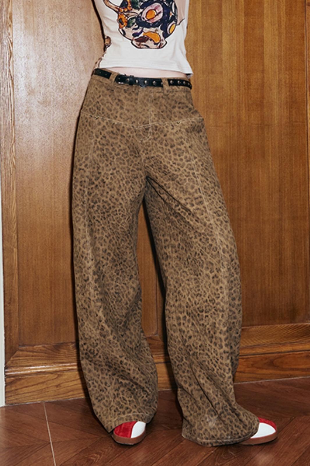 Retro Leopard Print Wide-Leg Pants