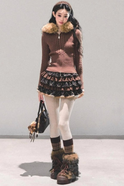 Maillard Poetry Plaid Skirt