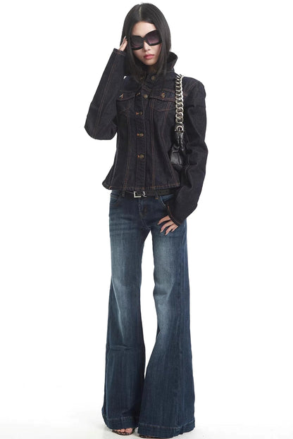 American Retro Long-Sleeve Denim Top
