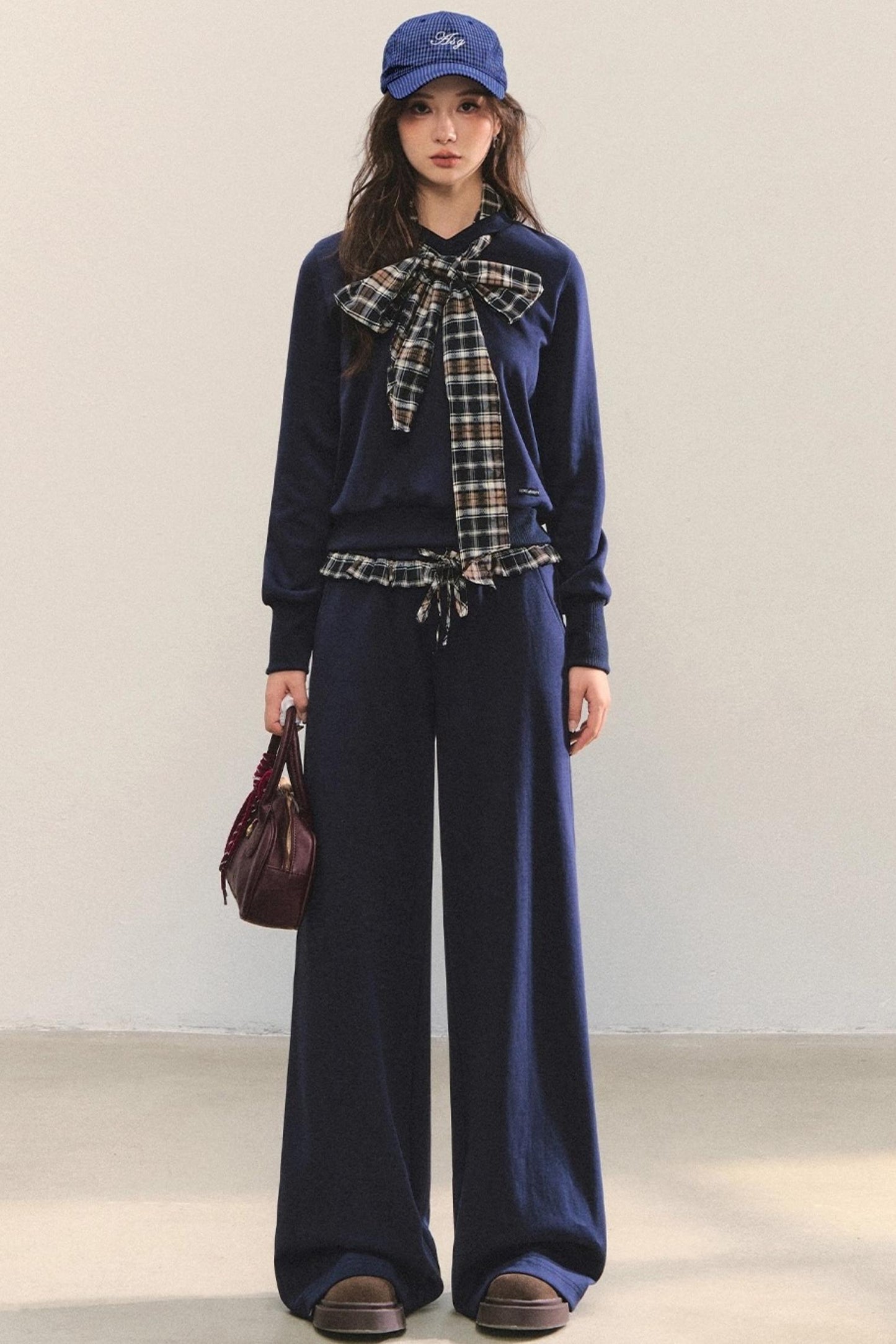 Plaid Sweatshirt Trousers Set-Up