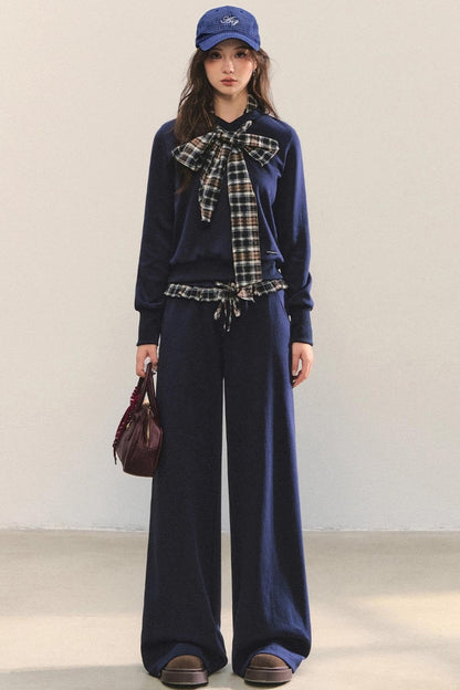 Plaid Sweatshirt Trousers Set-Up