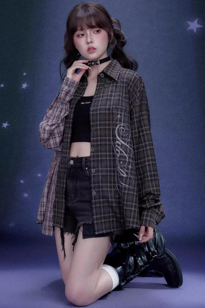 Plaid Asymmetric Patchwork Shirt