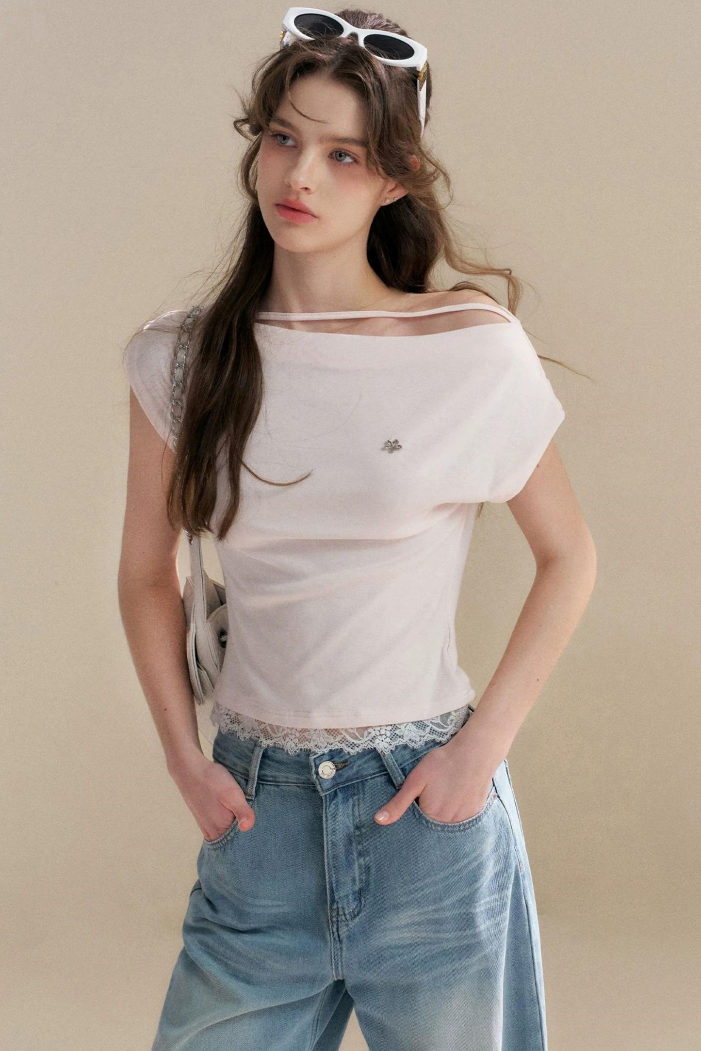 French Lace Off-Shoulder T-Shirt