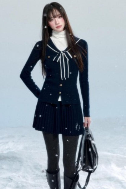 Navy Collar Knit Top