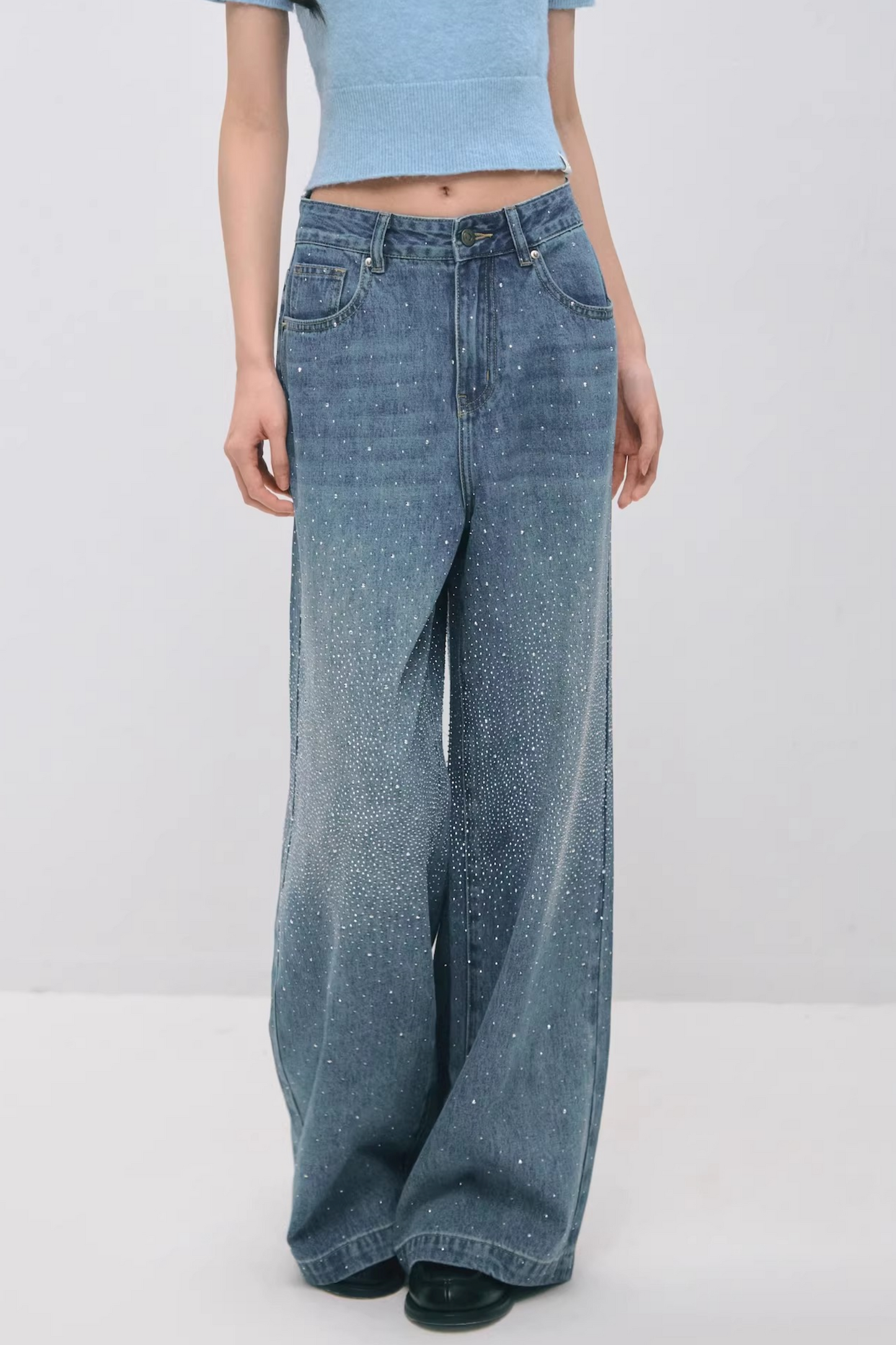 Somesowe 레트로 스트레이트핏 스파클링 청바지