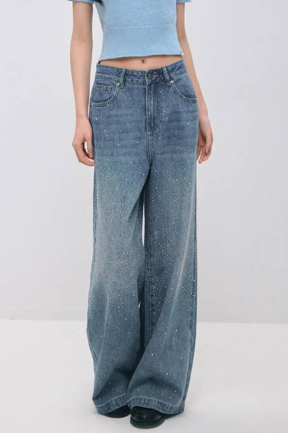 Somesowe 레트로 스트레이트핏 스파클링 청바지